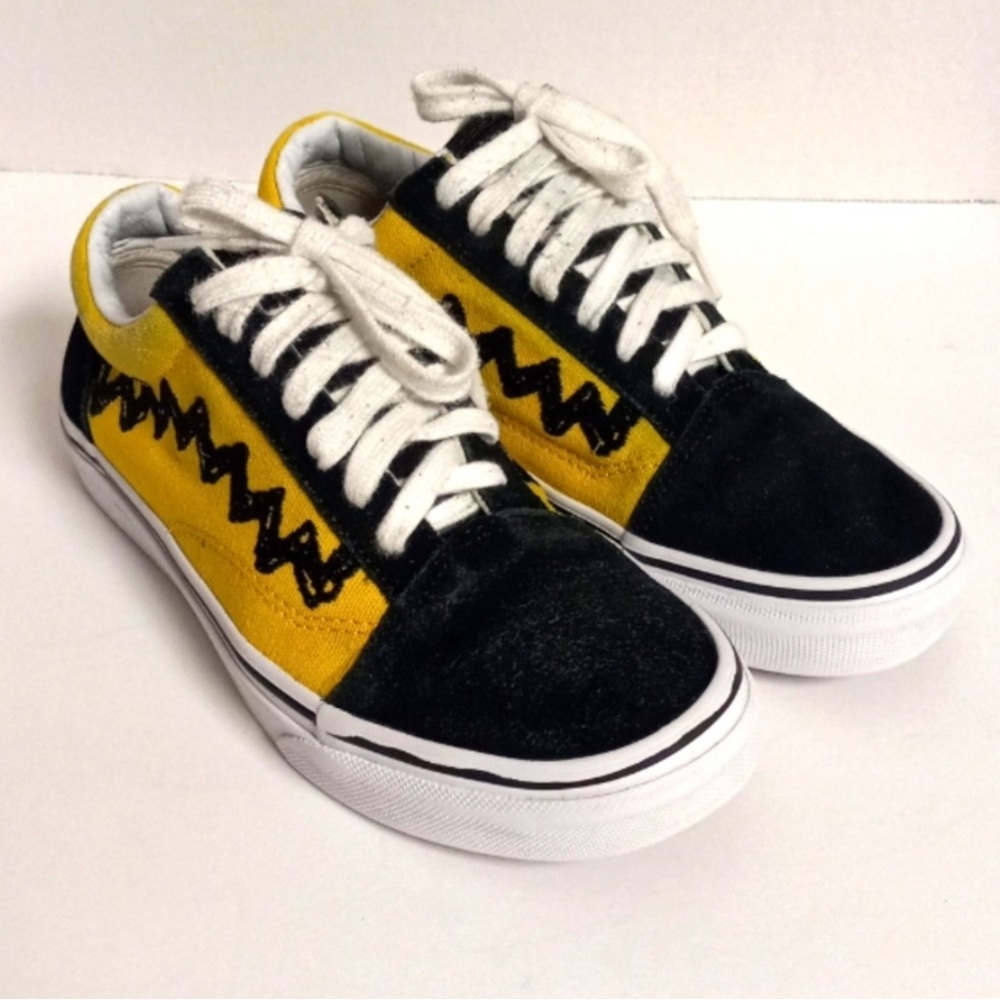 RARE Vans Peanuts Old Skool Charlie Brown Good Grief Sneakers Boys 5.5/ Women 7